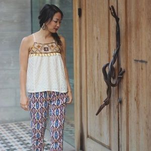 Anthropologie embellished cream tank top